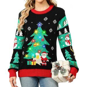 Women Ugly Christmas Sweater LED Lights Tree Funny Holiday Party X-Large